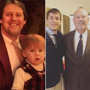 Chris Fitzmaurice posing with his father as a child and as an adult